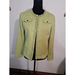 C13 Ruby Rd Blazer Womens Size 12 Green Career Zipper Pockets Ribbon Detail